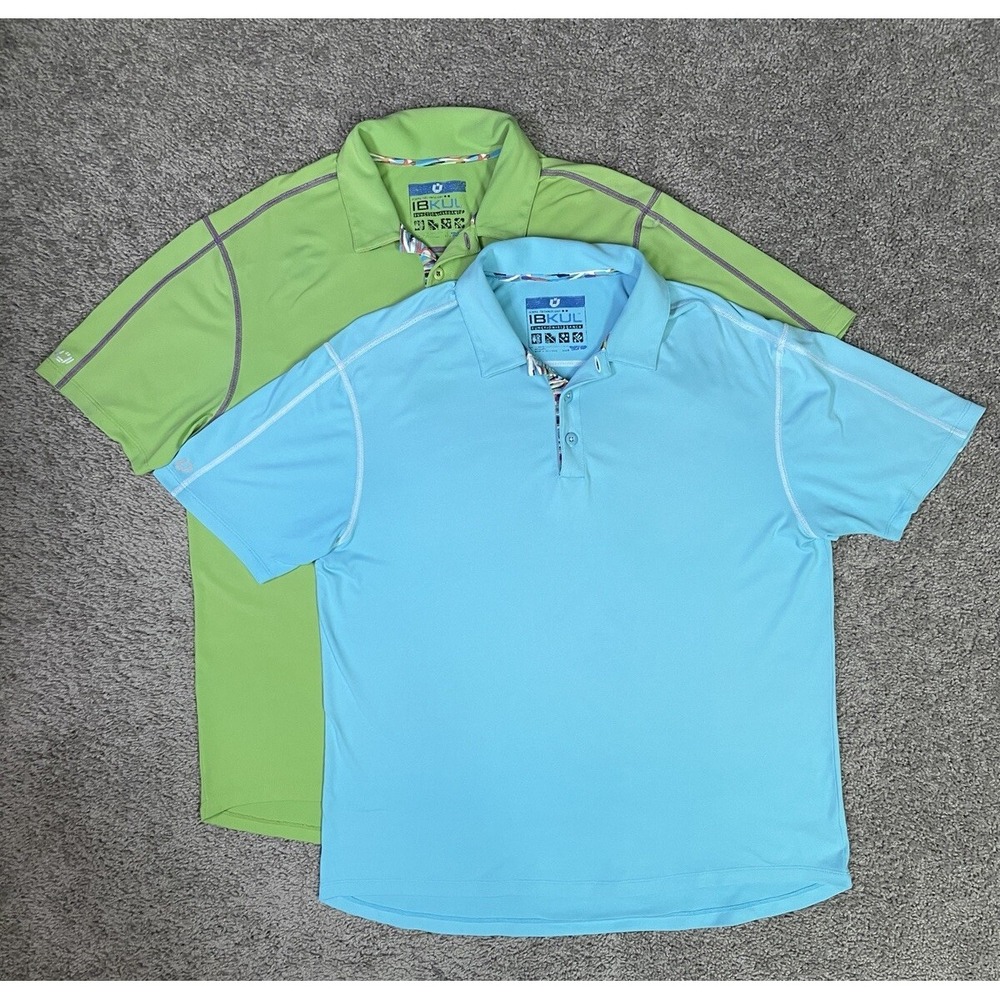 LOT OF 2 IBKUL Icefil Technology Polo Shirt Mens Large Golf Nylon Spandex‎